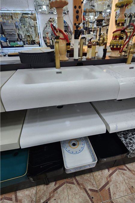 حوض مغسلة مستطيل لون أبيض سادة